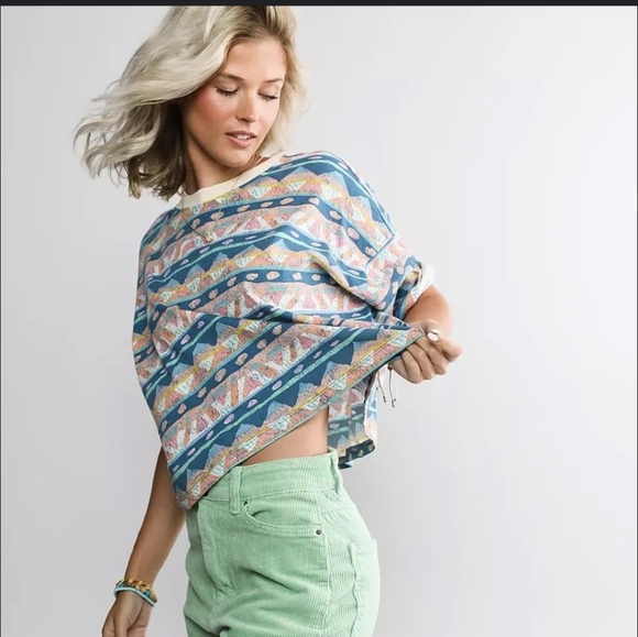 Billabong x The Salty Blonde Still Salty Cropped Patterned Women's Top Sz L - Picture 2 of 6